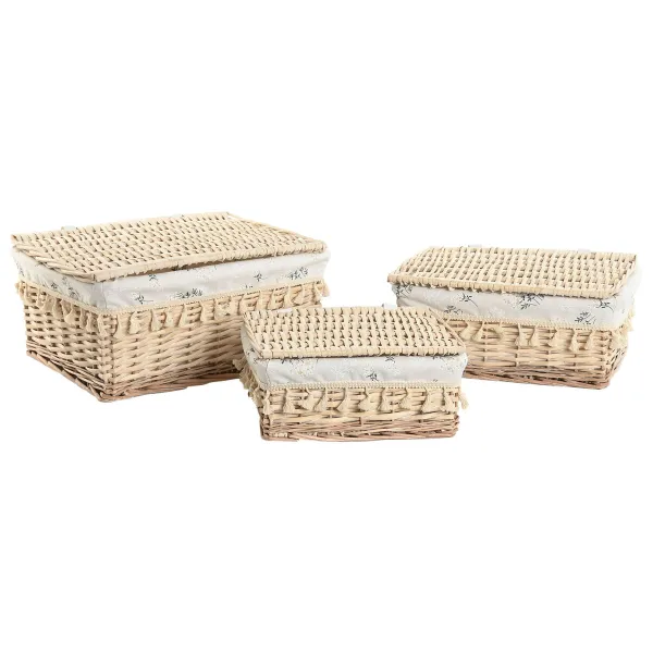 Pyykkikori Home ESPRIT Luonnollinen korihuonekalut Shabby Chic 42 x 33 x 20 cm 3 Kappaletta