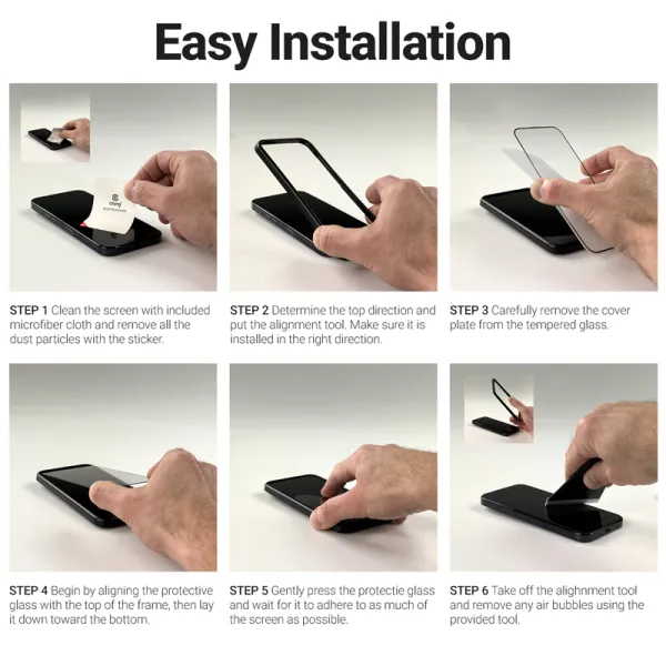 Crong 3D Armor Glass - 9H Full Glue Tempered Glass for iPhone 16 / iPhone 15 + Installation Frame