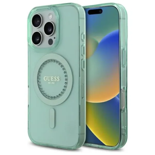 Guess IML Rhinestones MagSafe - Case for iPhone 16 Pro Max (Green)