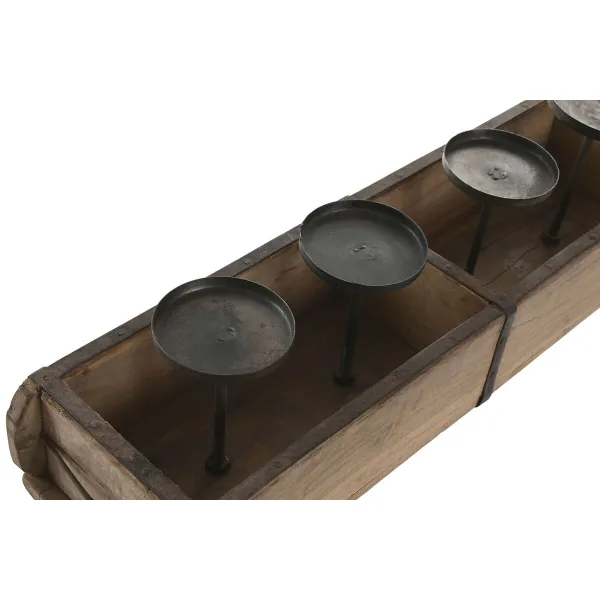 Candleholder Home ESPRIT Natural Iron Teak 60 x 15 x 14 cm