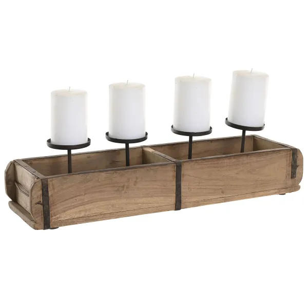 Candleholder Home ESPRIT Natural Iron Teak 60 x 15 x 14 cm