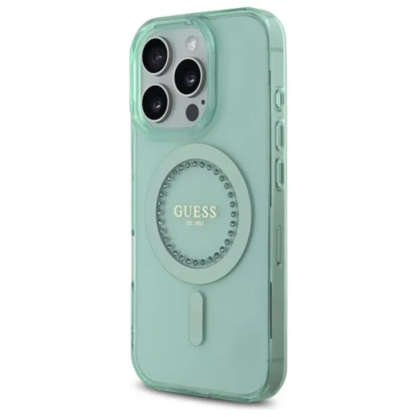 Guess IML Rhinestones MagSafe - Case for iPhone 16 Pro Max (Green)