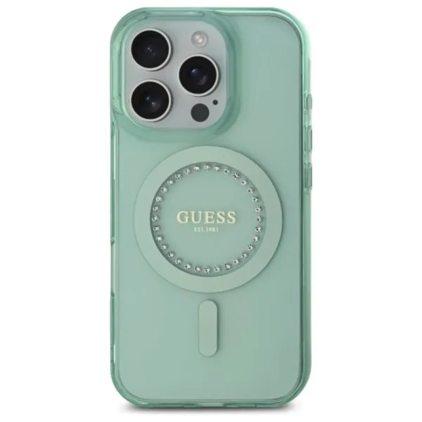 Guess IML Rhinestones MagSafe - Case for iPhone 16 Pro Max (Green)