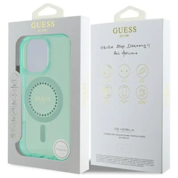 Guess IML Rhinestones MagSafe - Case for iPhone 16 Pro Max (Green)