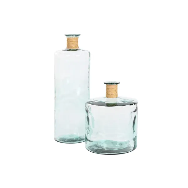 Vase Home ESPRIT Transparent Rushes Recycled glass Natural 25 x 25 x 75 cm