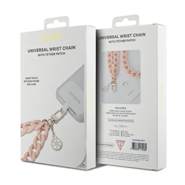 Guess Universal Big Hand Strap Acrylic 4G Charm - Universal phone strap (Pink)