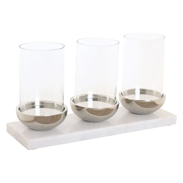 Подсвечник Home ESPRIT Белый Серебристый Стеклянный Мрамор 40 x 13 x 22 cm