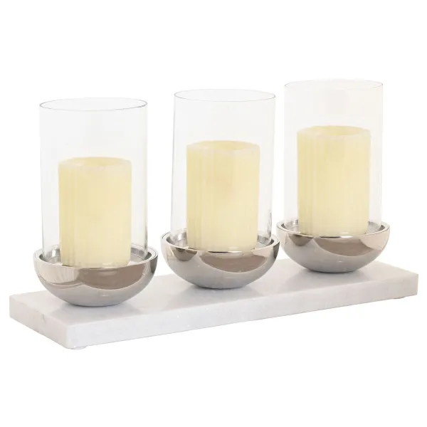 Žvakidė Home ESPRIT Balta Sidabras Stiklas Marmurą 40 x 13 x 22 cm