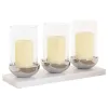 Kynttilänjalka Home ESPRIT Valkoinen Hopeinen Kristalli Marmori 40 x 13 x 22 cm