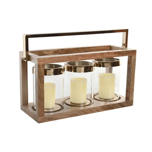 Žvakidė Home ESPRIT Ruda Plienas Mango mediena 51 x 19 x 33 cm