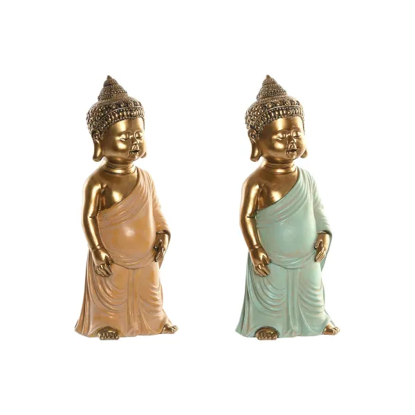 Koristehahmo Home ESPRIT Vihreä Pinkki Buddha Itämainen 10 x 8 x 24 cm (2 osaa)