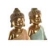 Koristehahmo Home ESPRIT Vihreä Pinkki Buddha Itämainen 10 x 8 x 24 cm (2 osaa)