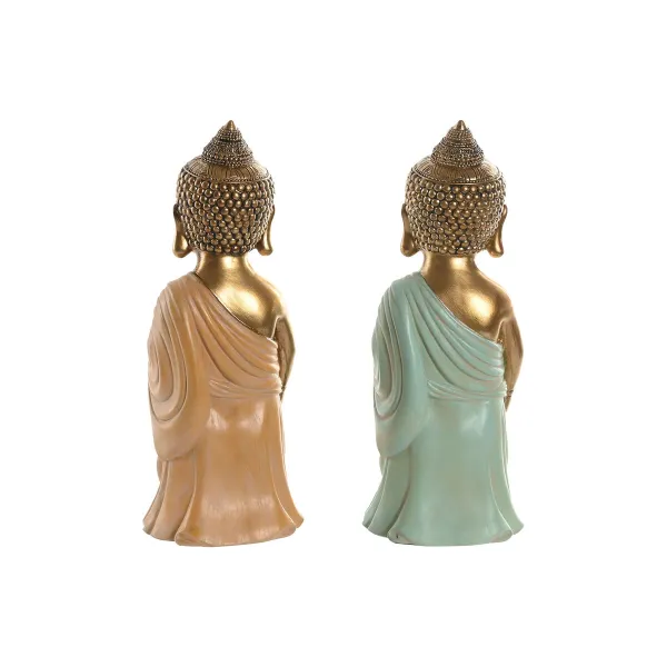 Koristehahmo Home ESPRIT Vihreä Pinkki Buddha Itämainen 10 x 8 x 24 cm (2 osaa)
