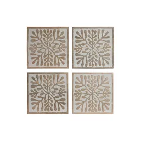 Sienu dekors Home ESPRIT Balts Dabisks Ziedu 60 x 2,5 x 60 cm (4 Daudzums)
