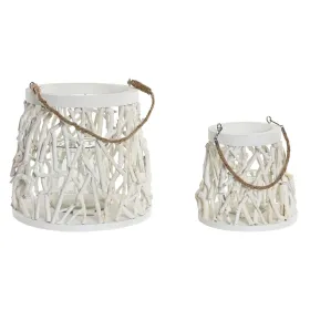 Candleholder Home ESPRIT White Wood Crystal 35 x 35 x 32 cm (2 Units)