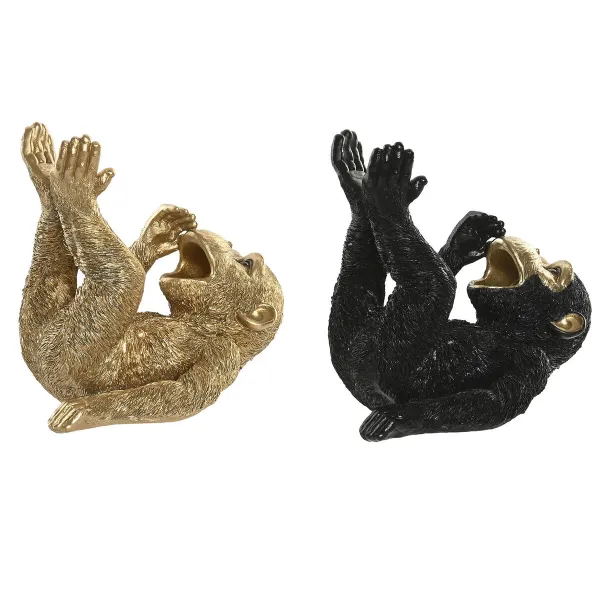Dekoratyvinė figūrėlė Home ESPRIT Juoda Auksinis Beždžionė 24,5 X 15 X 22,5 CM (2 vnt.)