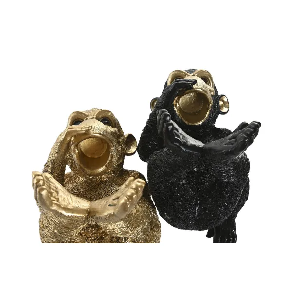 Dekoratyvinė figūrėlė Home ESPRIT Juoda Auksinis Beždžionė 24,5 X 15 X 22,5 CM (2 vnt.)