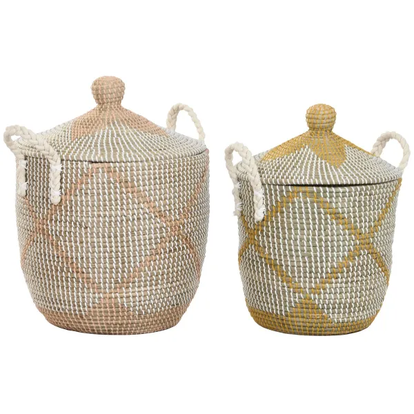 Basket set Home ESPRIT Yellow Coral Seagrass (2 Pieces)
