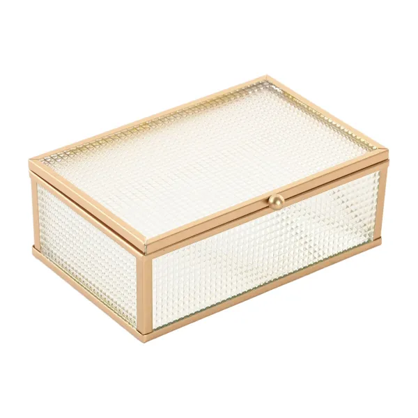 Шкатулка Home ESPRIT Позолоченный Металл Стеклянный 15 x 11 x 5,5 cm
