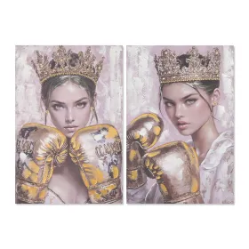 Полотно Home ESPRIT Розовый Позолоченный Боксерские перчатки 60 x 3 x 90 cm (2 штук)