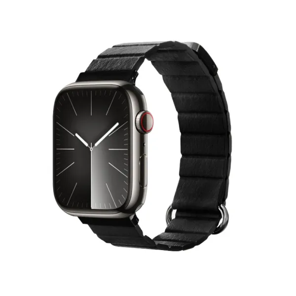 Crong Eclipse - Magnetic Leather Apple Watch Band 44/45/46/49 mm (Black)