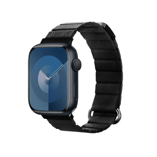 Crong Eclipse - Magnetic Leather Apple Watch Band 44/45/46/49 mm (Black)