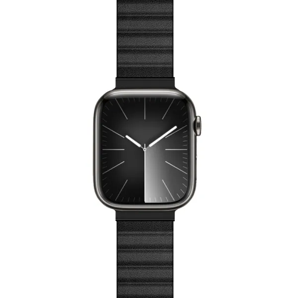 Crong Eclipse - Magnetic Leather Apple Watch Band 44/45/46/49 mm (Black)