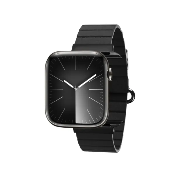 Crong Eclipse - Magnetic Leather Apple Watch Band 44/45/46/49 mm (Black)
