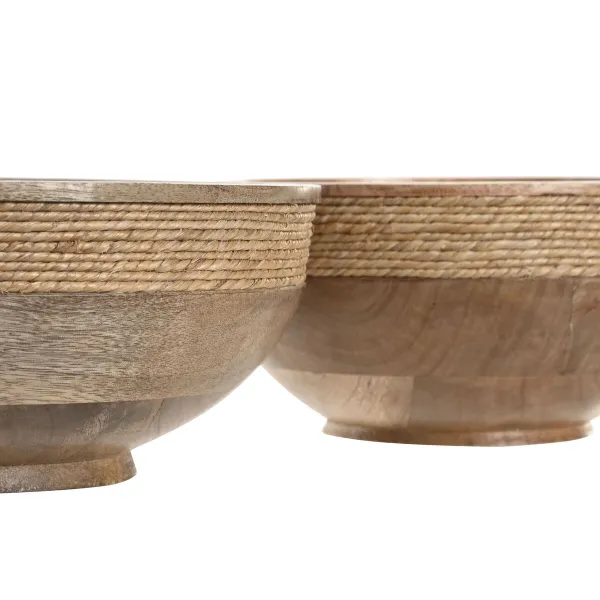 Pöytäkoriste Home ESPRIT Ruskea Köysi Mangopuu 25 x 25 x 10 cm (2 osaa)