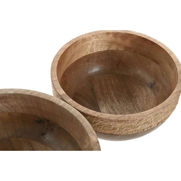 Pöytäkoriste Home ESPRIT Ruskea Köysi Mangopuu 25 x 25 x 10 cm (2 osaa)