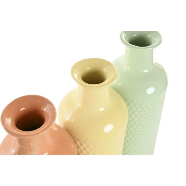 Vaza Home ESPRIT Žalia Rusvai gelsva Degtas molis Dolomite 13 x 13 x 41 cm (3 vnt.)