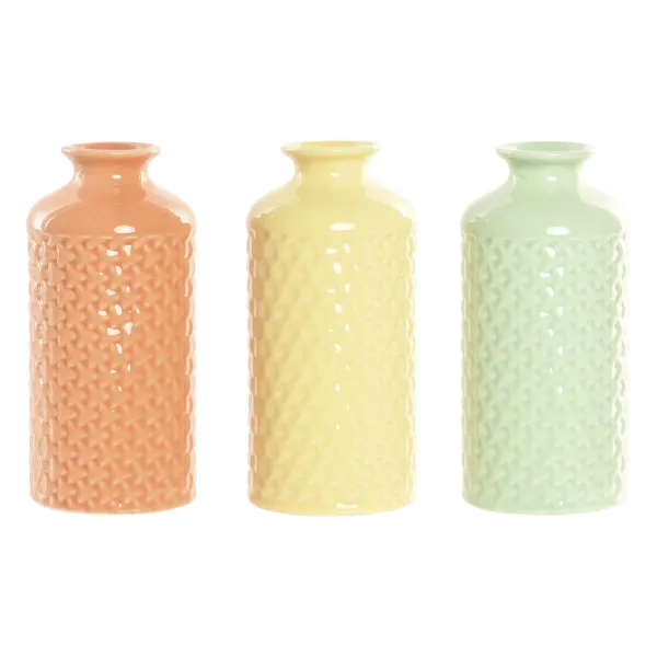 Vase Home ESPRIT Green Beige Grey Terracotta Dolomite 9 x 9 x 19 cm (3 Units)