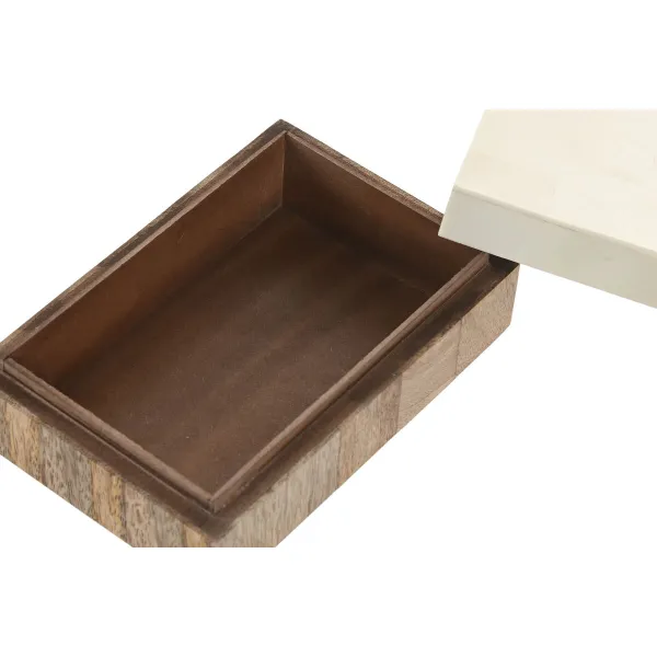 Jewelry box Home ESPRIT White Natural Resin Mango wood 18 x 13 x 7,5 cm (2 Pieces)