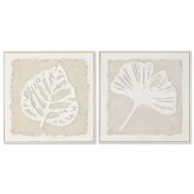 Drobė Home ESPRIT Balta Rusvai gelsva Augalo lapas Cottage 62,5 X 3,5 X 62,5 CM (2 vnt.)
