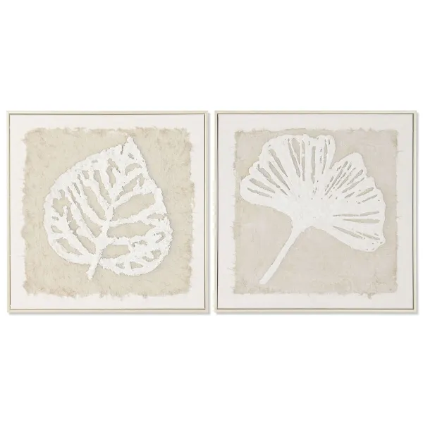 Kangas Home ESPRIT Valkoinen Beige Kasvien lehtiä Cottage 62,5 X 3,5 X 62,5 CM (2 osaa)