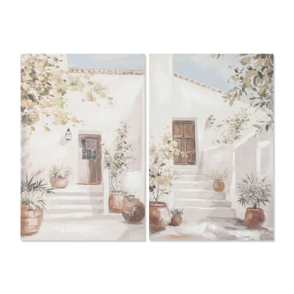 Полотно Home ESPRIT Белый Зеленый Город Cottage 60 x 3,5 x 90 cm (2 штук)