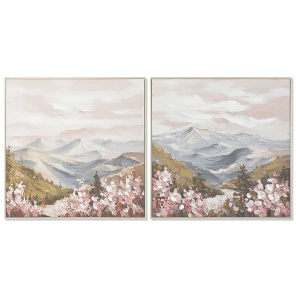 Полотно Home ESPRIT Белый Розовый гора 80 x 3,5 x 80 cm (2 штук)
