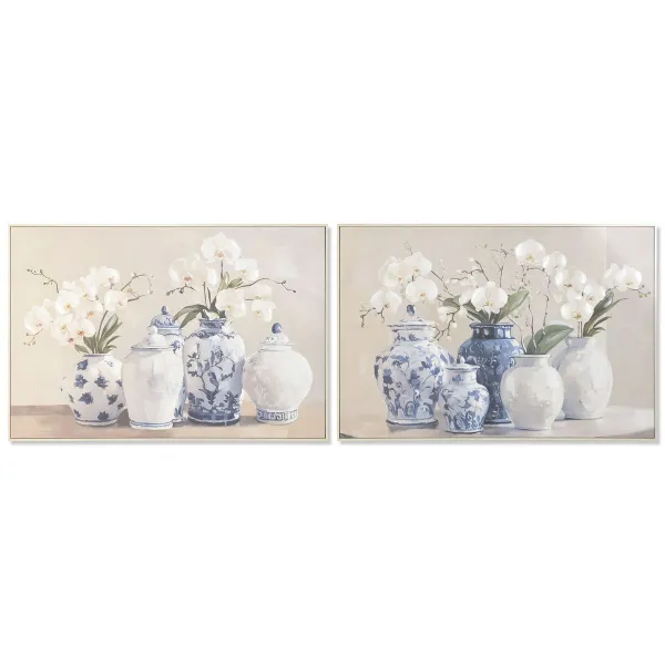 Kangas Home ESPRIT Sininen Valkoinen Itämainen Maljakko 122,5 X 4,5 X 82,5 CM (2 osaa)