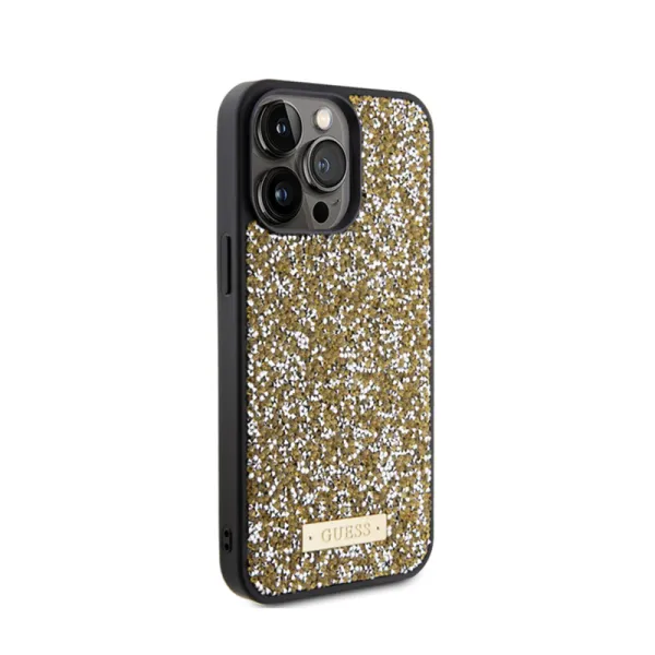 Guess Rhinestone Metal Logo - Case for iPhone 15 Pro Max (Yellow)