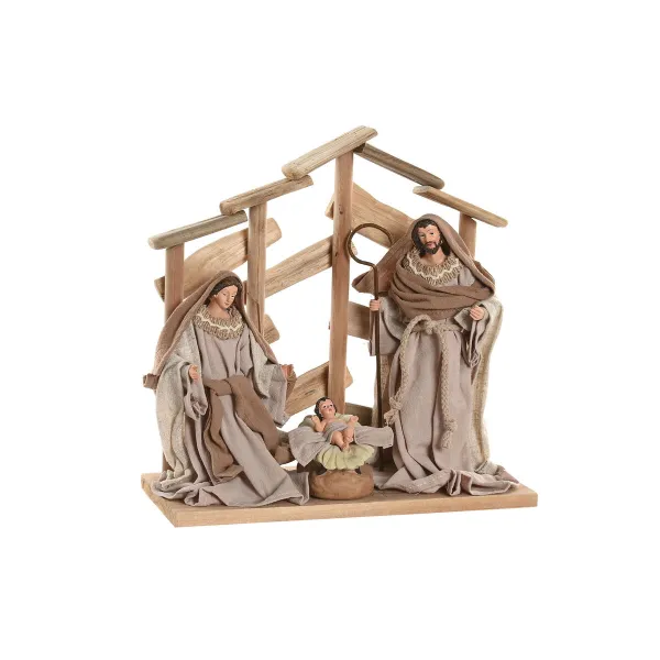 Kalėdų prakartėlės scena Home ESPRIT Ruda Rusvai gelsva Medžio MDF 30 x 15 x 30 cm