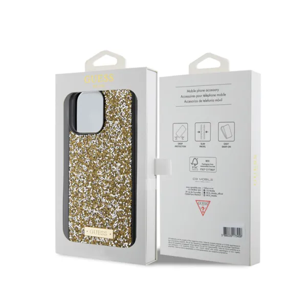 Guess Rhinestone Metal Logo - Case for iPhone 15 Pro Max (Yellow)