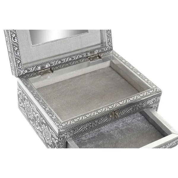 Jewelry box Home ESPRIT Silver Natural Wood Aluminium 17,5 x 12,5 x 8,5 cm