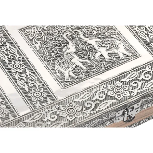 Jewelry box Home ESPRIT Silver Natural Wood Aluminium 27,5 x 20 x 5,4 cm