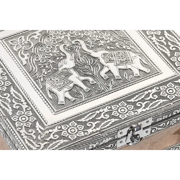 Jewelry box Home ESPRIT Silver Natural Wood Aluminium 18 x 18 x 6 cm