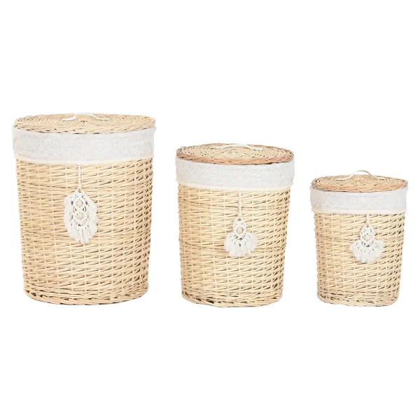 Бельевая корзина Home ESPRIT Натуральный плетеный Boho 45 x 45 x 55 cm 3 Предметы