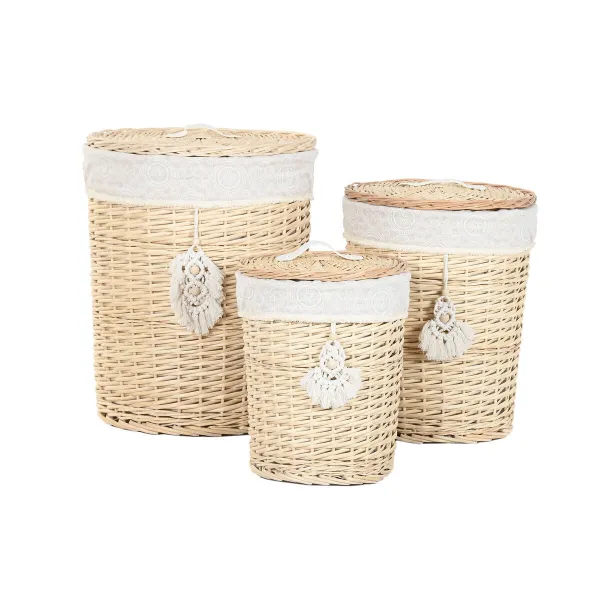 Бельевая корзина Home ESPRIT Натуральный плетеный Boho 45 x 45 x 55 cm 3 Предметы