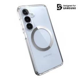 Speck Presidio Perfect-Clear Magnet - Case for Samsung Galaxy S25 / S24 MagSafe (Clear / Chrome Finish / Serene Silver)