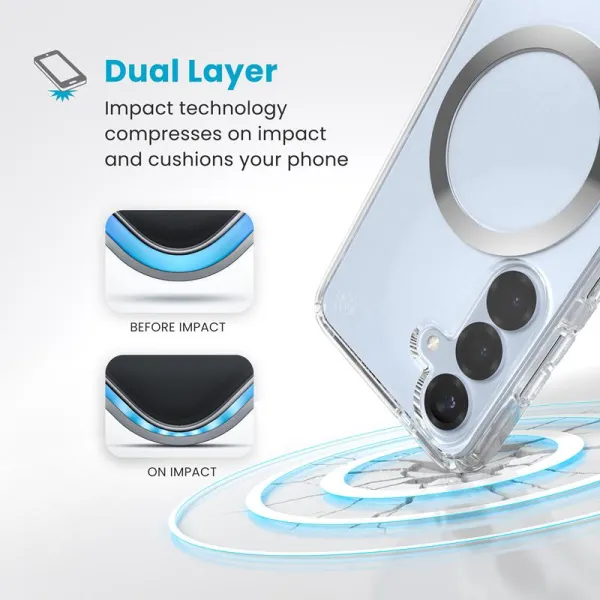 Speck Presidio Perfect-Clear Magnet - Case for Samsung Galaxy S25 / S24 MagSafe (Clear / Chrome Finish / Serene Silver)