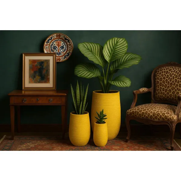 stādītājs Home ESPRIT Dzeltens Šķiedra Urbāns 30 x 30 x 60 cm (3 Daudzums)