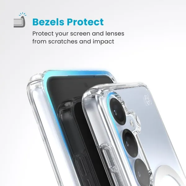 Speck Presidio Perfect-Clear Magnet - Case for Samsung Galaxy S25 / S24 MagSafe (Clear / Chrome Finish / Serene Silver)